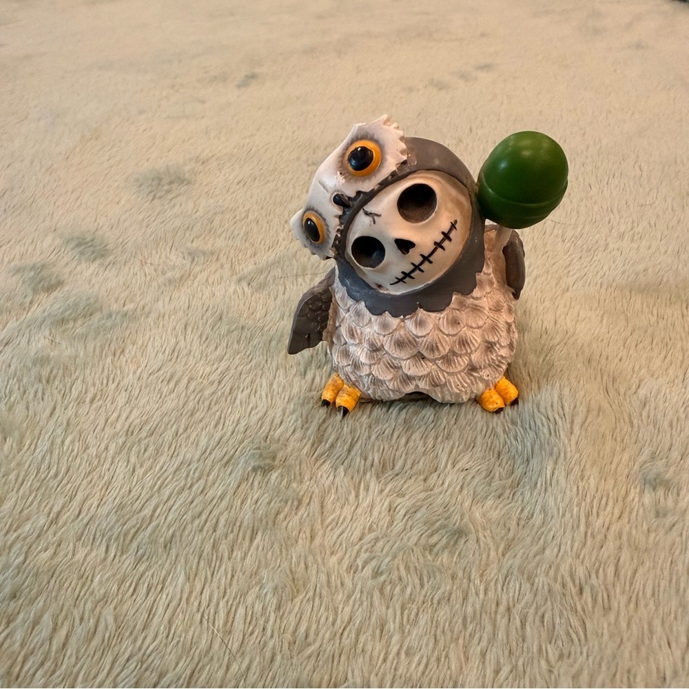 Furrybones Snow Hootie Quirky Ceramic Owl with Green Accent